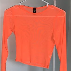 Neon orange mesh top